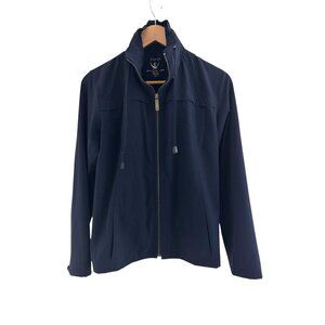 Chico's Size 0 =4/6 S Zenergy Navy Blue Hooded Neema Lightweight Zip Jacket Coat